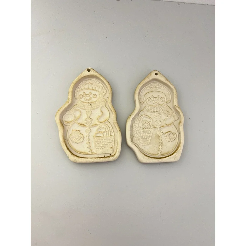 Longaberger Cookie Molds Cream‎ 1999 Snowman Pottery Set of 2